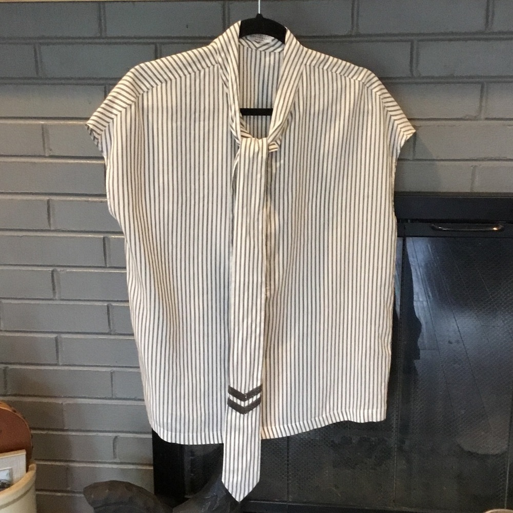 Brunello Cucinelli Gray and White Striped Blouse